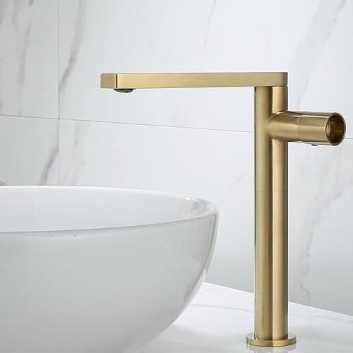 Brushed Gold Bathroom Basin Faucets Solid Brass Sink Mixer Hot & Cold Single Handle Deck Mounted Lavatory Taps Black/Chrome