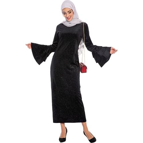 Muslim Velvet Abaya Winter Maxi Dress Hijab Long Robe Gowns Trumpet Sleeve Kimono Ramadan Eid Islamic Prayer Tesettur Elbise