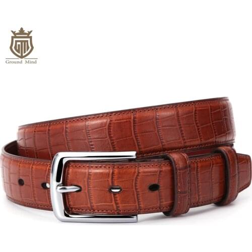 Mens Italian Leather Belt Luxury Crocodile Embossed belts for men