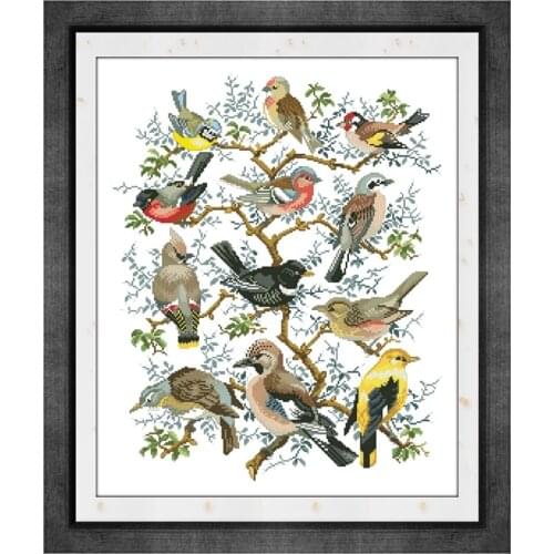 Tree with birds Dreampattern cross stitch kits embroidery needlework sets 18ct 14ct 11ct white cloth cotton thread DIY handmade