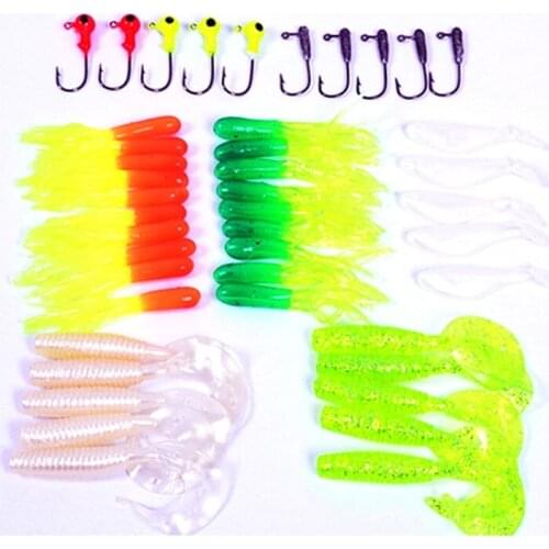 35pcs/bag combination set small 10 lead head hook soft fishing lure set soft bait fishing tackle ocean fishing
