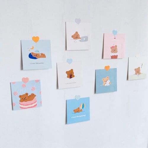 Cake Bear Square Card Set 8 Sheets Korean Ins Cute Cartoon Double Sided Postcard Decorative Background Girl Room Wall Sticker