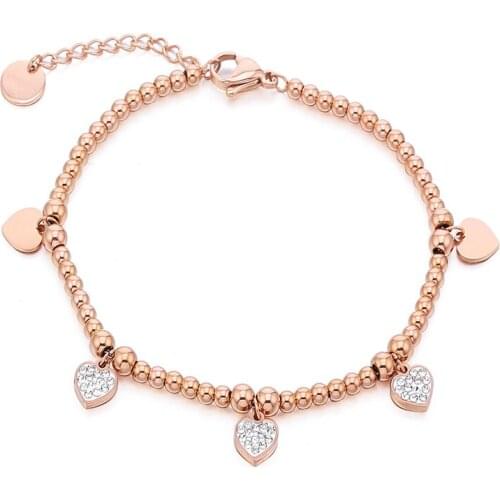 Stainless Steel Small Star Heart Charm Bracelet For Women Rose Gold Beads Chain Bracelet Girls Fashion Jewelry Mujeres Pulsera