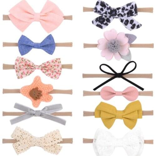 48pc/lot baby girl nylon headband Infant hair accessory Print bow newborn Headwear tiara headwrap Gift Toddlers Nylon Hair Band