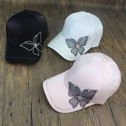 New Fashion Flash Crystal Butterfly Baseball Cap Womens Adjustable Seasons Outdoor Travel Sunhat Adult Cotton Casual Hat