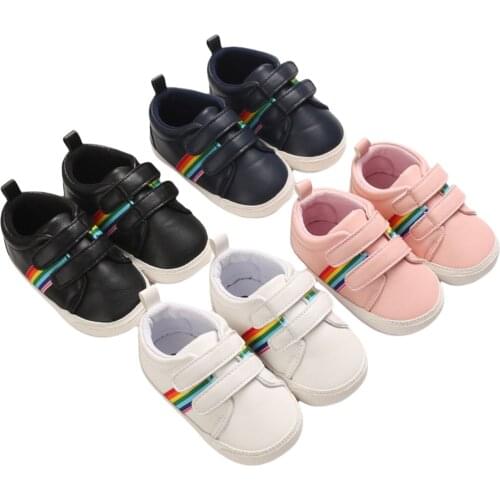 Baby Boys Girls Rainbow Striped First Walker Shoes Anti-Slip Soft Sole Crib Shoes Infant Toddler Casual Prewalker Shoes 0-12M