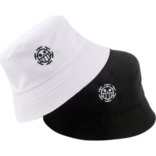 Fashion summer bucket hat Trafalgar Law embroidery Pirate Comic fisherman outdoor travel sunscreen cap Luffy Sauron Panama hat