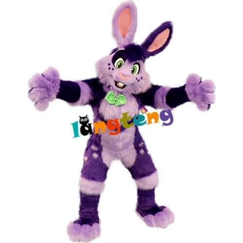 Long Furry Purple Rabbit Mascot High Quality Handmade Costume Set Cosplay Party