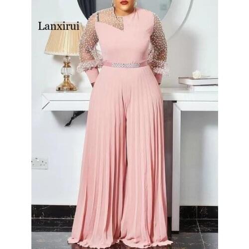 No Belt Sexy Dashiki Pleated Jumpsuit African Dress Long Sleeve Slim Body Womens Summer New Beachwear Female New Africa