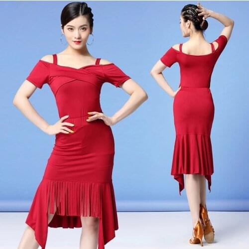 New Fashion Latin Dance dress Clothing Women Salsa Samba Dance Sexy Outfits Tango rumba Dresses tassel Irregular Costume
