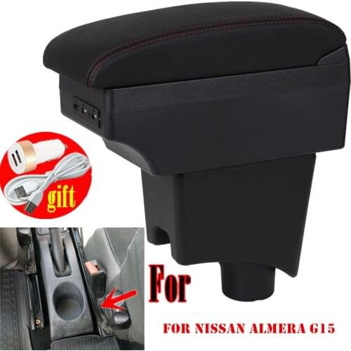 For Nissan Almera G15 armrest box central Store content box car-styling decoration accessory With cup holder USB
