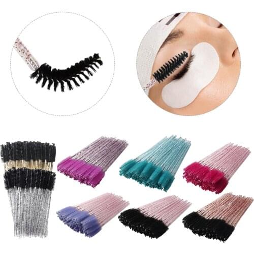 50PCS Disposable Crystal Wands Eyelash Brushes Makeup Brush Eyelash Extensions Eyebrow Spoolie Brush Mascara Brushes for Lashes