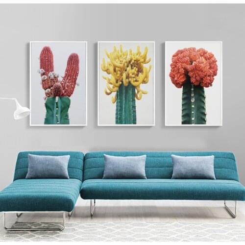Nordic Cactus and Flower Canvas Painting Colorful Desert Plants Art Print Poster Wall Picture Living Room Mural Home Decoration