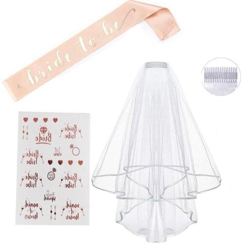 Hen Party Decoration Bridal Shower Wedding Veil Bride To Be Satin Sash Team Bride Sticker Bride To Be Party Supplies TB19