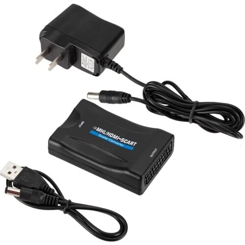 Video Audio Upscale Converters and Play with DC Cable 1080P HDMI-compatible to SCART Plug for Household Computer Accessories