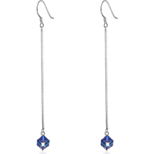 ZEMIOR 925 Sterling Silver Drop Earrings Women Geometric Austria Crystal Long Tassel Earring Engagement Fine Jewelry On Sale