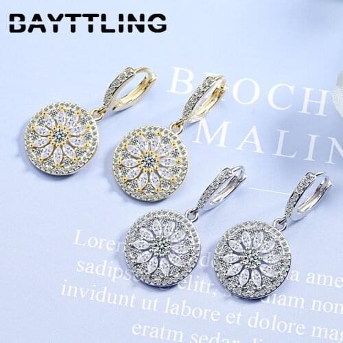 BAYTTLING 925 Sterling Silver 33MM Fine Round Flower Pendant Earrings For Women Fashion Wedding Jewelry Gifts