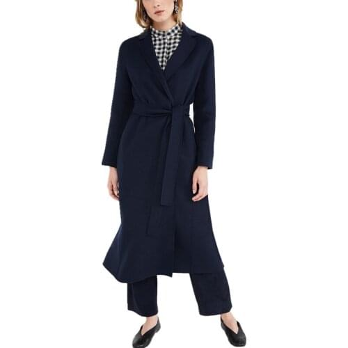 Winter Fashion Women Cashmere Long Coat Belt Adjustable Waist Jacket Loose Back Split Solid Woolen Outerwear With Sashes