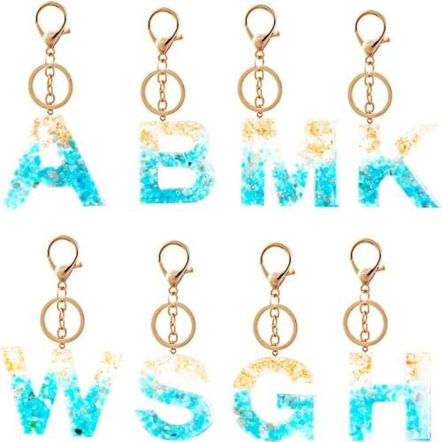 1PC Glitter English Letter Keychain 26 English word Glitter Resin A TO Z Handbag Charms for Woman Letter Keyring