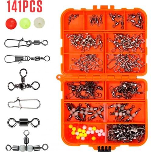 141pcs Texas Fishing Accessories Kit Including Fishing Connector Snaps Rolling Swivel Fishing Beads Sinker Weights Bass Perch
