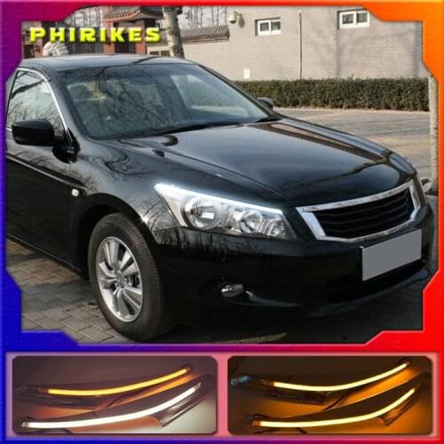 2PCS Car Headlight Eyebrow Decoration Yellow Turn Signal DRL LED Daytime Running Light For Honda Accord 2011 2012 2013 2014