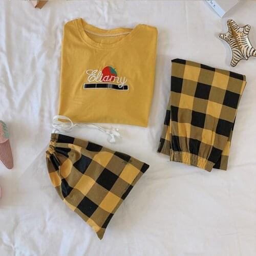 2020 Autumn Long Sleeve Cotton Pajama Sets for Women Casual Plaid Pants Sleepwear Suit Pyjama Homewear Pijama Mujer Home Clothes