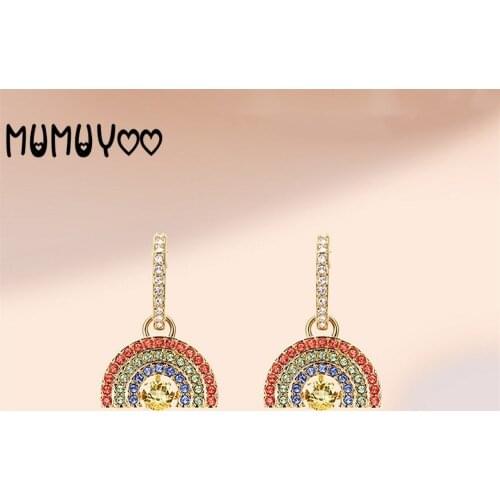 2020 SWA 2020 Fashion Jewelry High Quality Glamour Elegant Golden Rainbow Beating Heart Earrings For Girlfriend New Year Gift