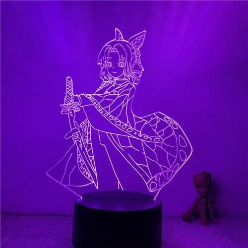 3D Lamp Action Figure Demon Slayer Kochou Shinobu Hold Sowrd LED NightLight 7 Colors Touch Table Decor Night Light Gift Model