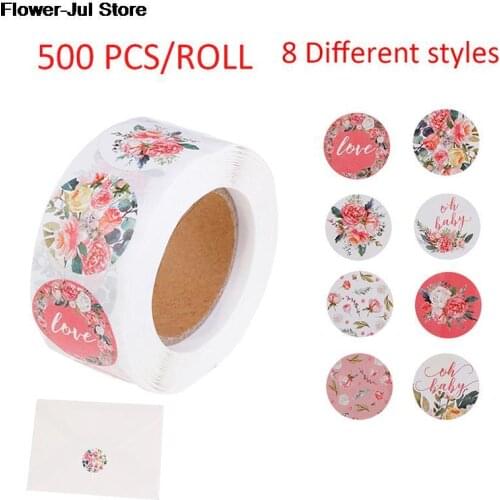 500 Pcs Pink Flower Stickers Rolls Cute Stickers Labels For Gift Box Wedding Party Scrapbooking Envelopes Seal Stickers