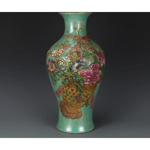 Antique QingDynasty porcelain vase,Green glaze pastel flower bottle,Handicrafts,best collection&adornment, Free shipping