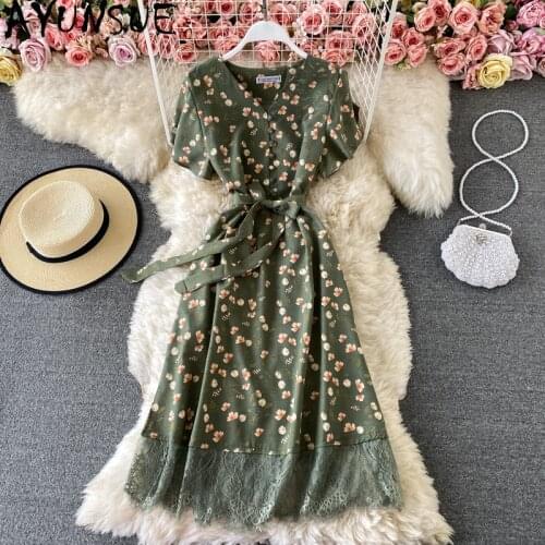 AYUNSUE Korean Dress Women Summer Beach Floral Boho Dress Elegant Midi Lace Dresses for Women High Quality 2021 Vestido De Mujer