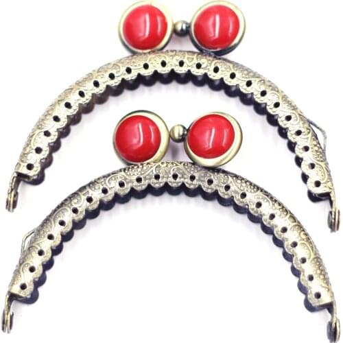 Bronze Tone Arch Metal Purse Bag Frame 8.5cm Red Resin Oblate Head Wallet Kiss Clasp Buckle Handbag Handle Replacement Hardware