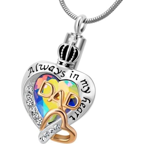 High Quality Always in my heart memorial cremation jewelry fashion ash urn pendant necklace,stainless steel snake chain,keepsake