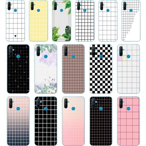 157SD Luxury Retro Black White Grid Soft Silicone Tpu Cover phone Case for OPPO A1K A5S A7 AX7 A5 A9 2020 Realme 3 Pro C3 Case
