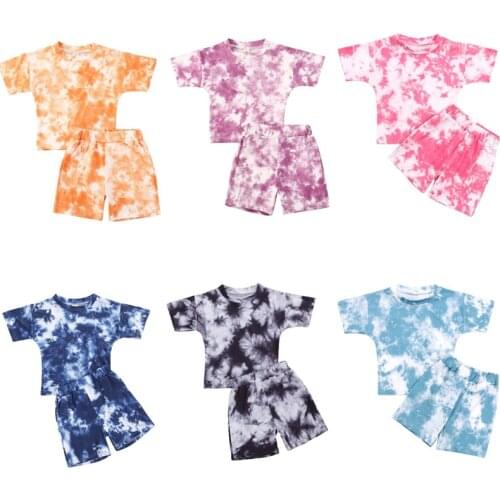 1-5Years Kid Boys Girls Tie-Dye Clothes Sets 2pcs Print Short Sleeve T Shirts Tops+Shorts 2 Colors