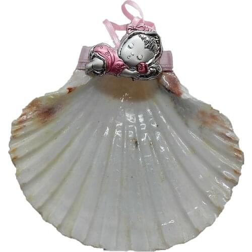DOCOLASTRA Baptism shell scallop natural and motif Silver bilaminada and enamel