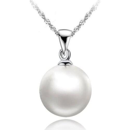 Elegant Women Fashion Freshwater Pearl Pendant Necklace 925 Sterling Silver Big Round White Pearl Necklace Free Shipping