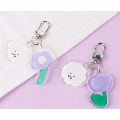 1PC Purple Flower Keychain For Woman Cute Sheep Charms Keyring Girls Earphone Cover Key Chains Jewelry Gifts