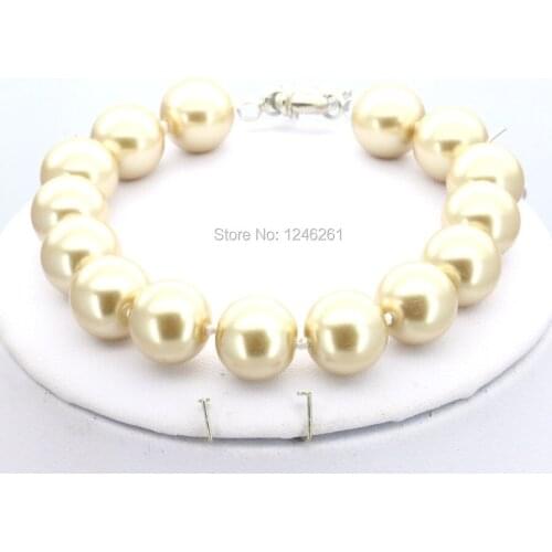 Hot Sale Christmas Gifts Women Girl 10mm Light Gold-Color Glass Round Imitation Shell Pearl Beads Bracelet Jewelry Making Design