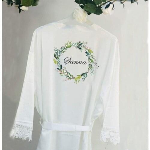 Personalized Wreath Printed Lace Bathrobe, Custom Name Wedding Robe, Bridesmaid Gift ,Wedding Favors ,Wedding Gifts