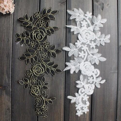 5Pairs Leaf Pattern Lace Applique In White Black Embroidery Lace Applique DIY Lace Trim