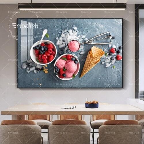 Raspberry Ice Cream In White Bowl Food Wall Pictures For Living Dinning Room Home Decor Posters Kitchen HD Canvas Paintings