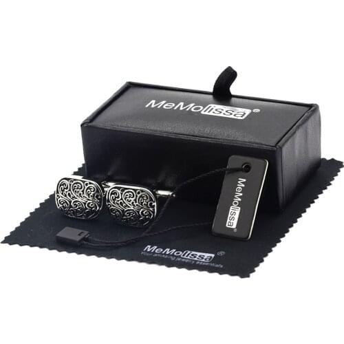MeMolissa Display Box Cufflinks Silver Square Cufflinks for Men Vintage Business Shirts Cufflink Bouton Free Tag & Wipe Cloth