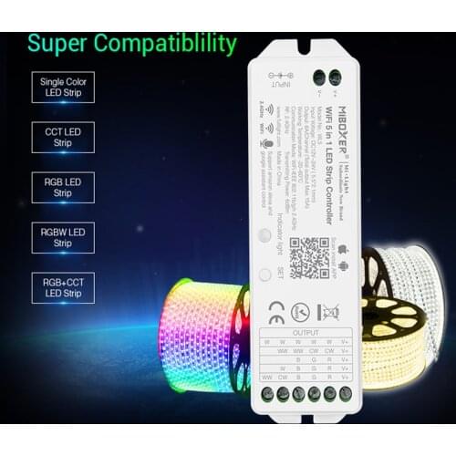 Miboxer WL5 2.4G 15A 5 IN 1 WiFi LED Controller For Single color CCT,RGB, RGBW, RGB+CCT Led Strip,Support Amazon Alexa Voice