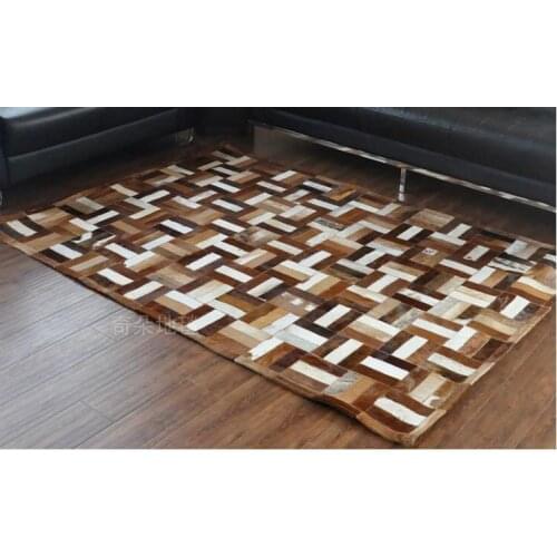 Fashionable art carpet 100% natural genuine cowhide leather waterproof carpet tile