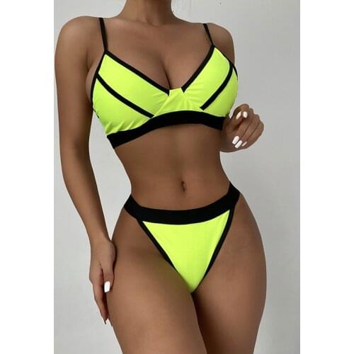 Mossha Neon bikinis 2021 mujer Sexy push up swimsuit womens swimming suit Patchwork bathing suit High cut swimwear Beach wear