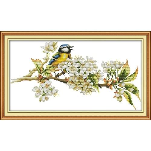 Bird and flowers cross stitch kit aida 14ct 11ct count print canvas stitches embroidery DIY handmade needlework