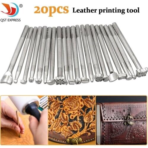 20pcs Leather Stamp Printing Tool Kit Alloy Stamp Punch Set Carving Saddle Making Tools for Leather Craft DIY Artwork