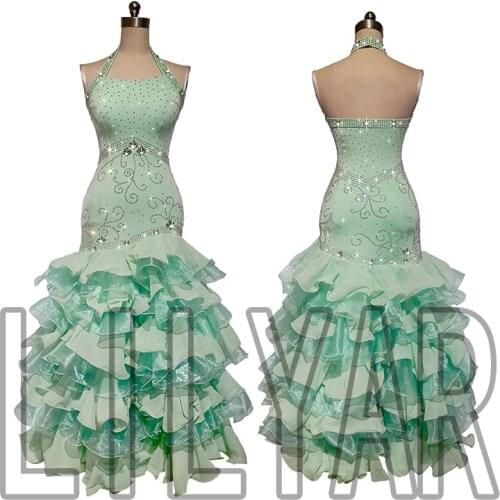 Ballroom dance dress standard dress competition costume performance dress custom adult mint green slim Dance Dress