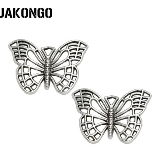 JAKONGO Antique Silver Plated Butterfly Charms Pendant for Jewelry Making Bracelet Accessories DIY Handmade 18x25mm 12PCS/lot